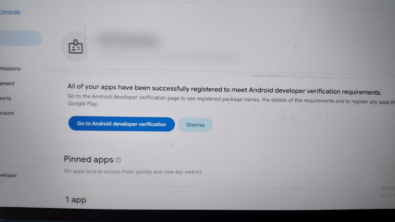 Android developer app registration completed